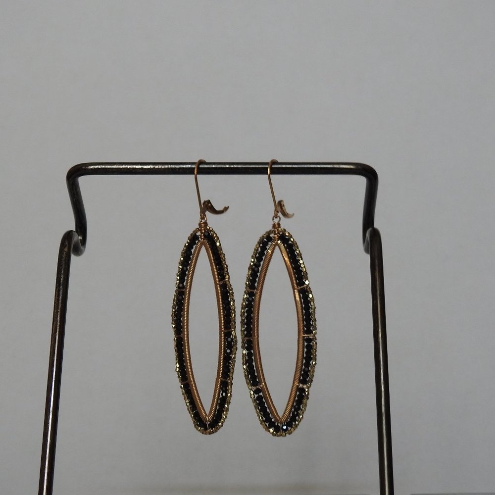Dana Kellin Long Marquis, Jet Crystal and Gold-plated Bead Earrings